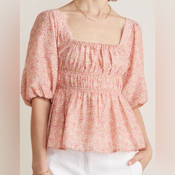 NWT Vineyard Vines Square Neck Puff-Sleeve Top Sz M - Picture 2 of 6